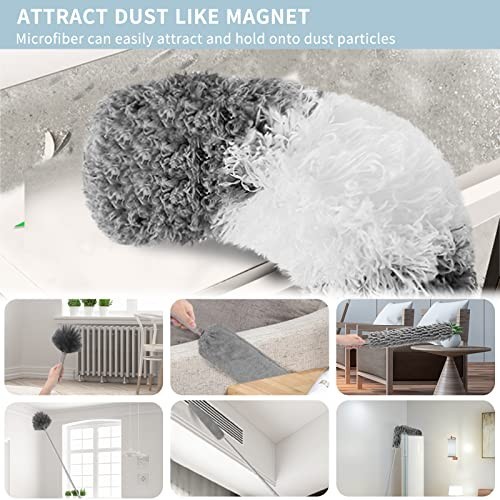 Reusable Microfiber Feather Duster with 30-100" Extension Pole, Washable & Benda