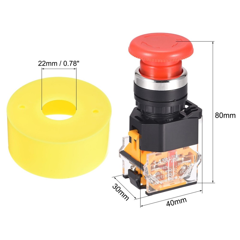22mm Mounting Latching Emergency Stop Push Button Switch With 65mm Circle
