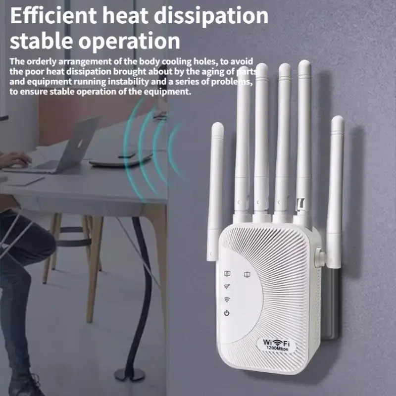 WiFi Extender 1200Mbps WiFi Booster Signal Amplifier w/ Dual Antennas & Ethernet