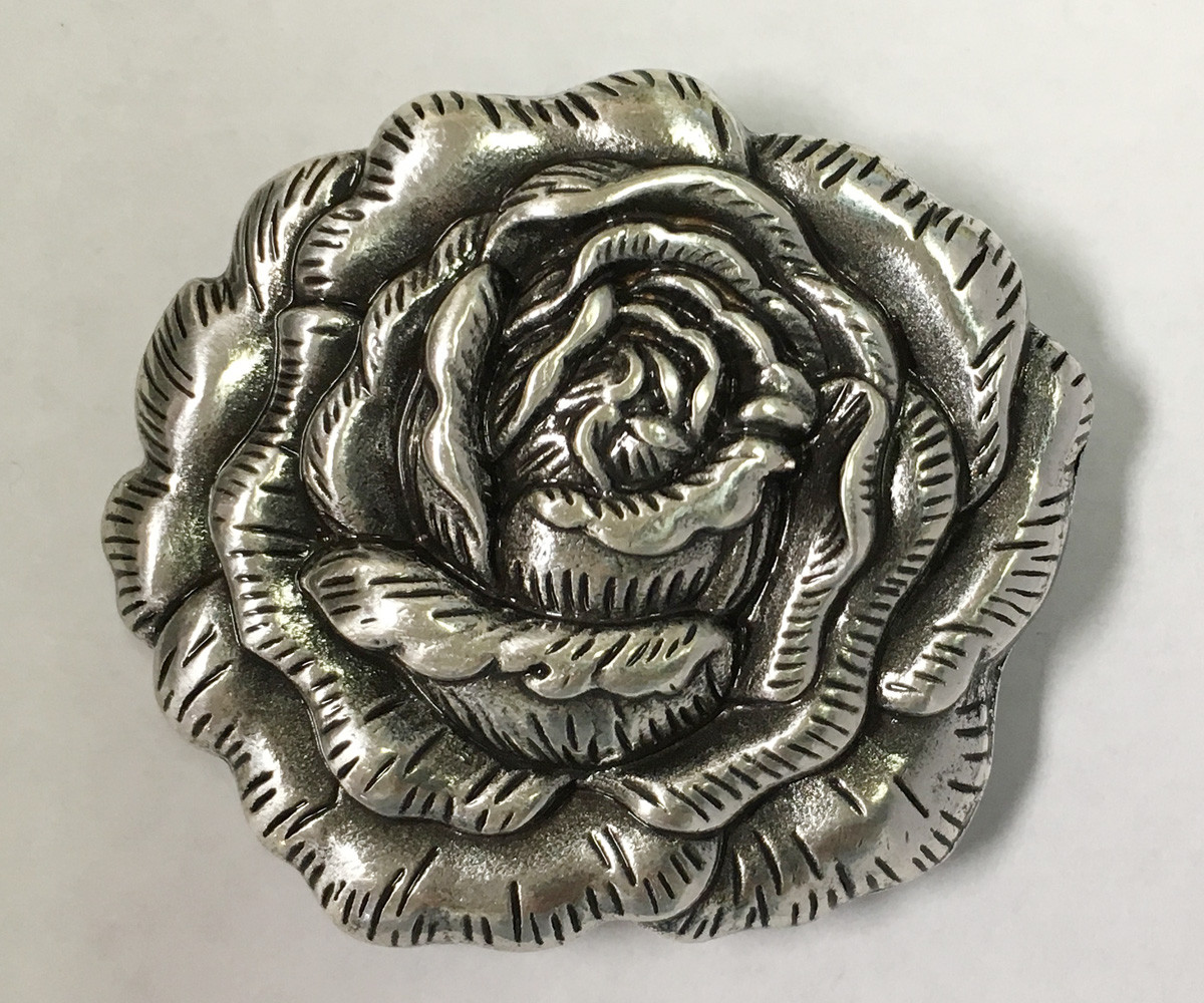 WESTERN LEATHER CRAFT TACK ANTIQUE ENGRAVED ROSE FLOWER CONCHOS 1-1/2" x 1-3/8"