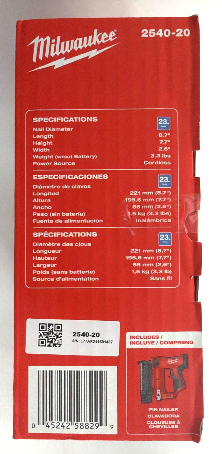 [NEW] (2540-20) Milwaukee M12™ 23 Gauge Pin Nailer