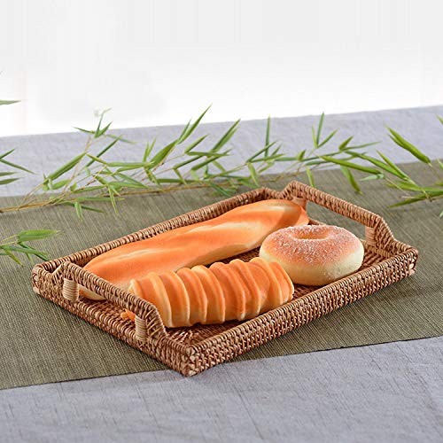 Handwoven Rattan Serving Tray with Handles – 17" Rectangular Wicker Tray for ...