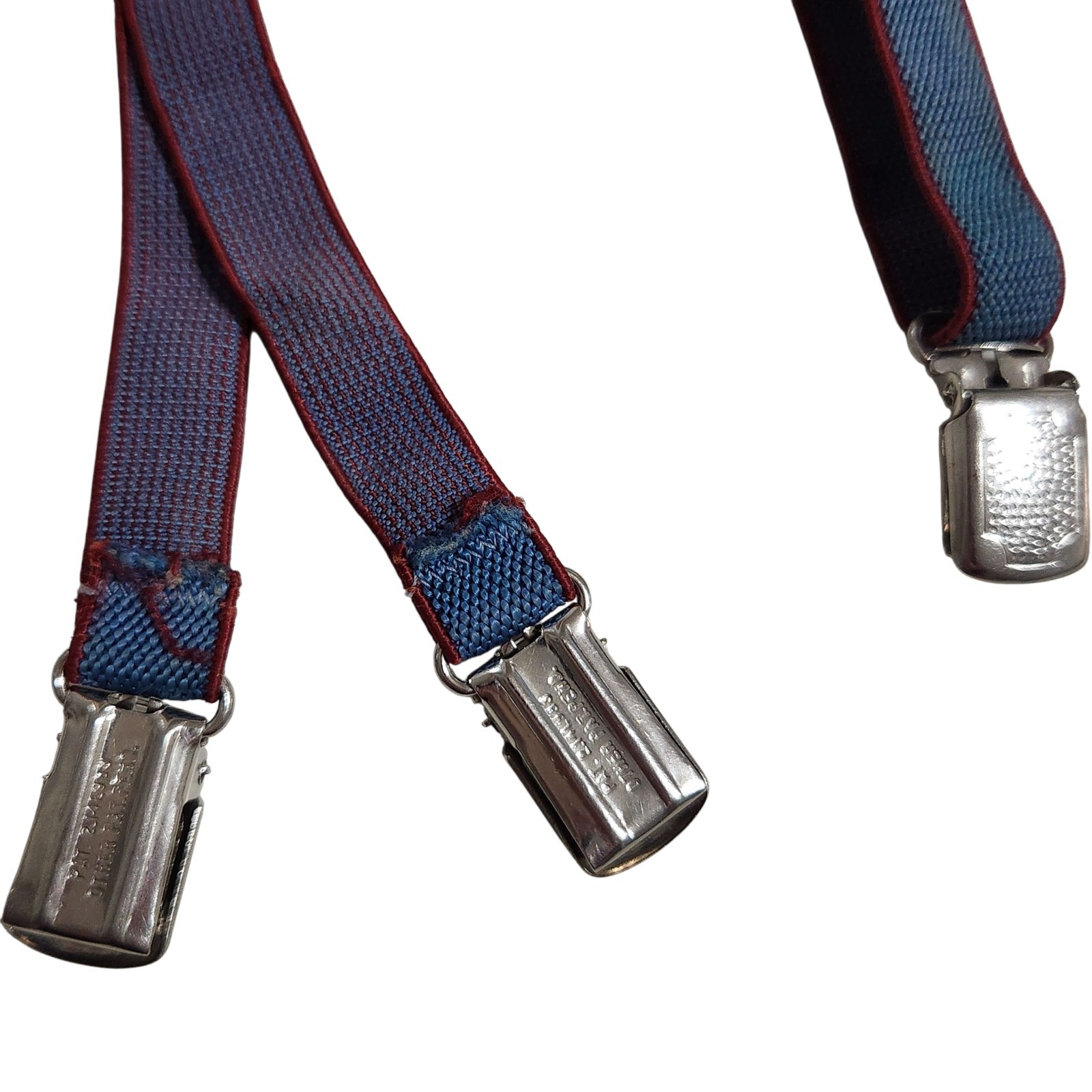 Vintage Baby Toddler Suspenders Elastic Blue Boy Silver Tabs