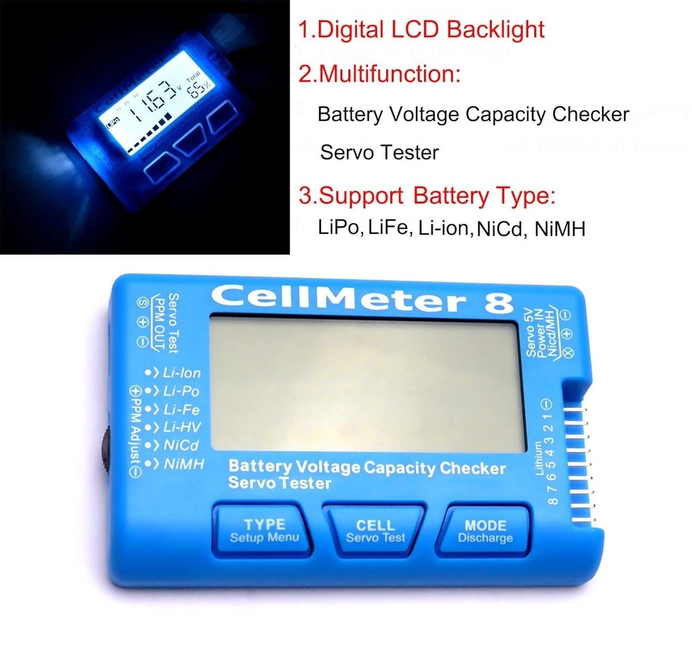RC Cellmeter 8 Digital Battery Capacity Checker Controller Tester Voltage Tes...