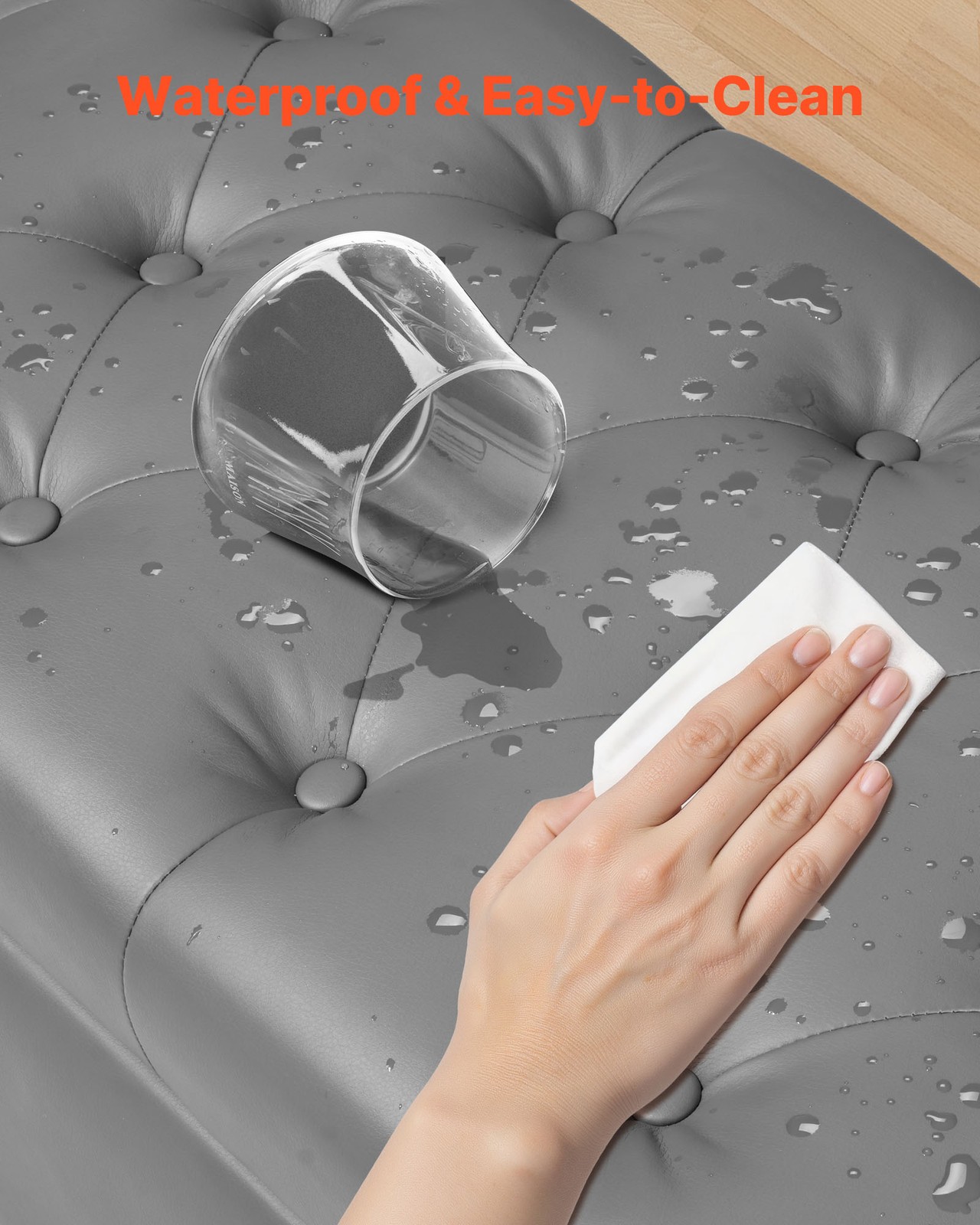 Uimoso Button-Tufted Storage Ottoman Bench PU Leather Bench with Wood Legs Gray