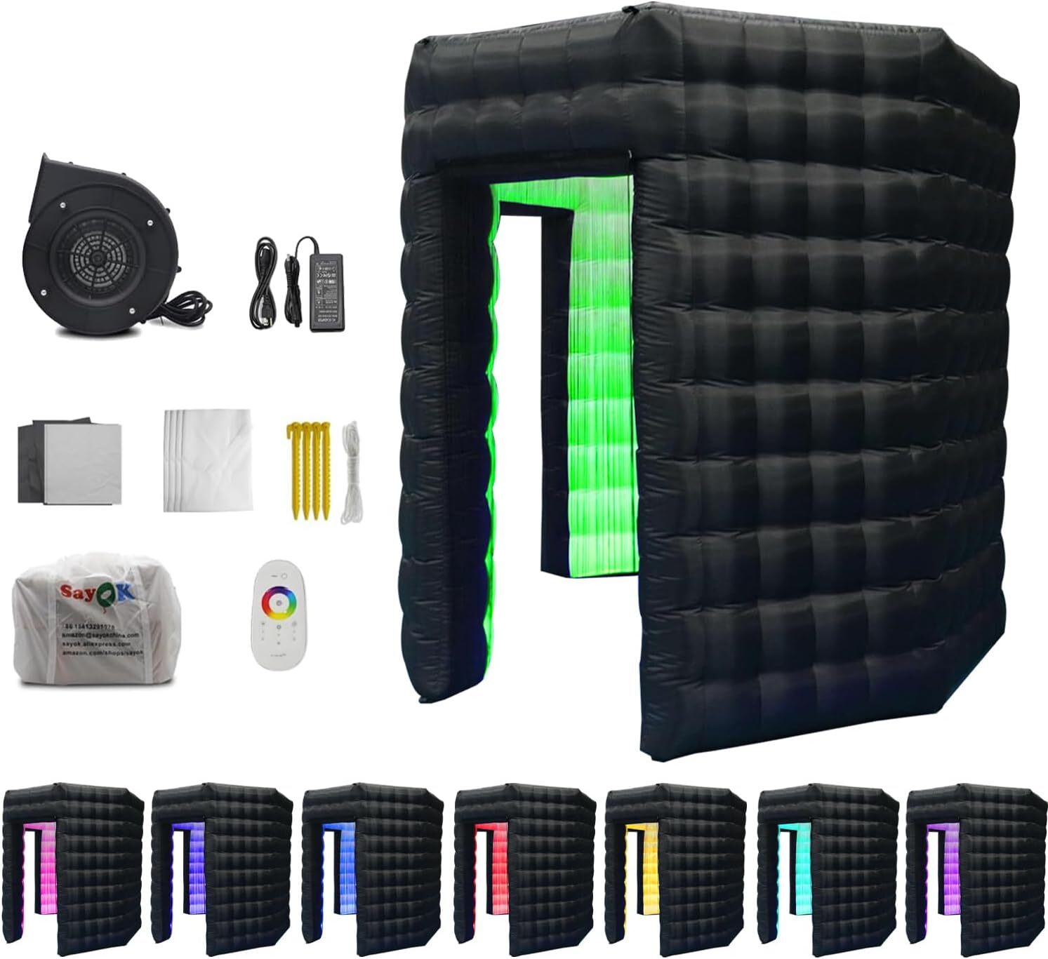 Inflatable Octagonal Photo Booth Enclosure 2 Doors W/LED Light & Blower for Bars