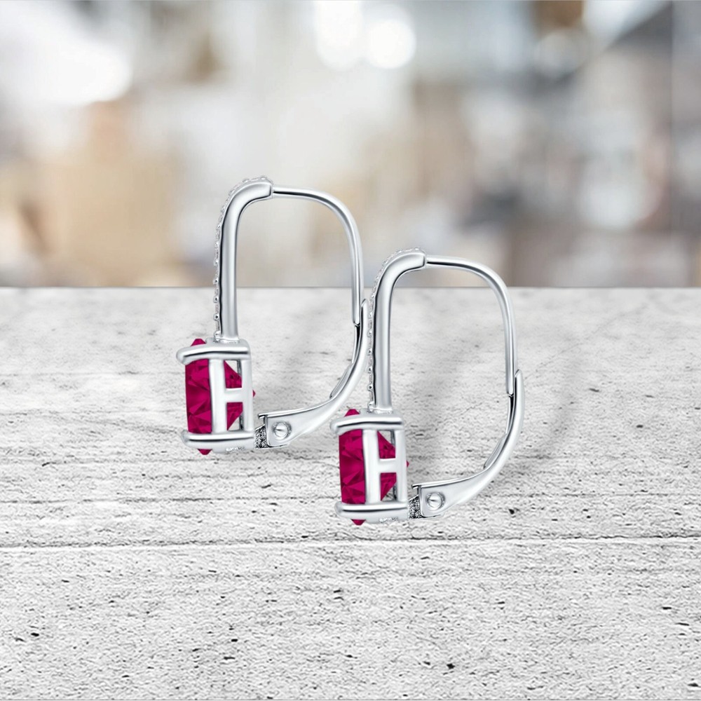 Stunning Lab Created Ruby Dangle Lever back Earrings in Solid Sterling Silver