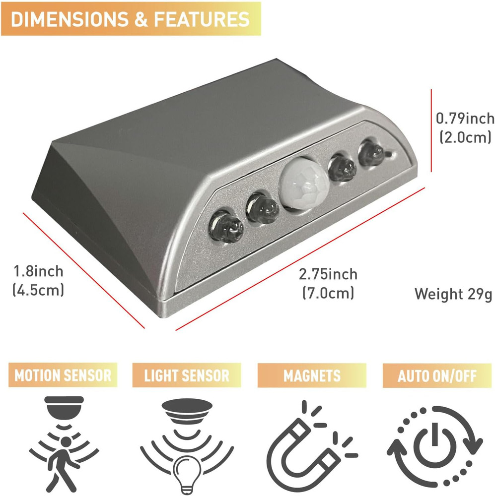 Silver Motion Sensor Keyhole Light - Automatic On/Off Infrared LED, Suitable for