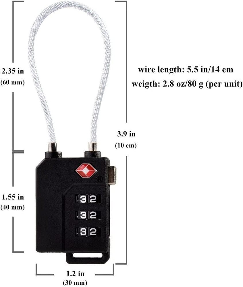 TSA Lock Security 3 Digit Combination Suitcase Luggage Bag Code Lock Padlock (Bl