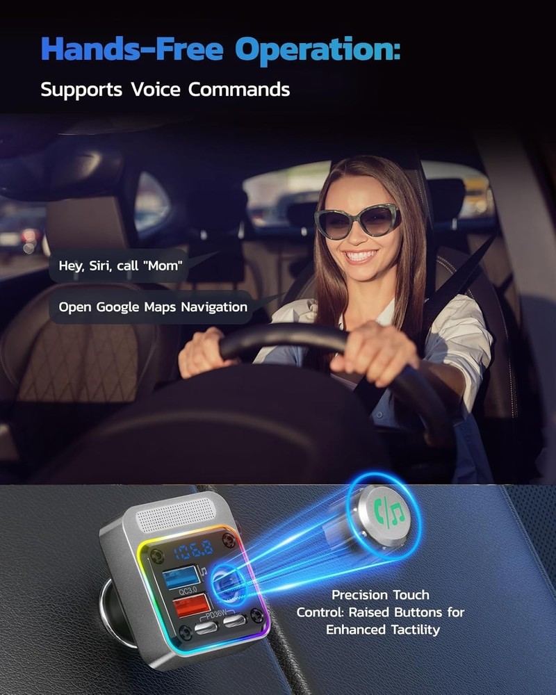 54W Wireless Bluetooth 5.3 Car Adapter with 4 Ports & Enhanced Audio Experience