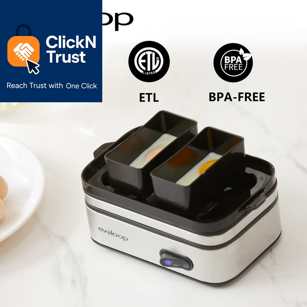 Evoloop Rapid Egg Cooker Electric 6 Eggs Capacity, Soft, Medium, Hard Silver