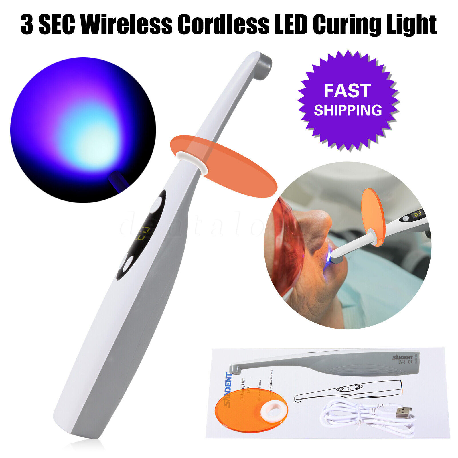Dental Alto Voltaje LED Luz Curado Lampara 3S Curing Light Lamp Fit WOODPECKER