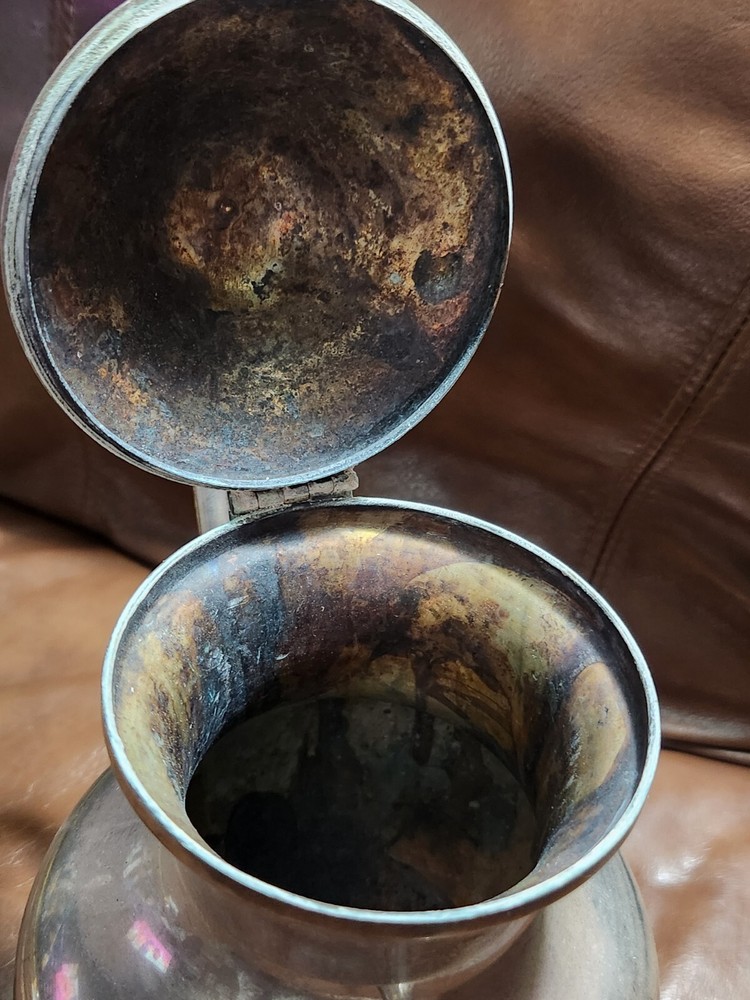 Vintage Silverplate On Copper Hallmarked Lidded Tea Coffee Pot Kettle 10.5" Tall