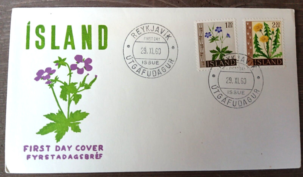 ICELAND 1960 FLOWERS SET COMPLETE  FDC UNADDR