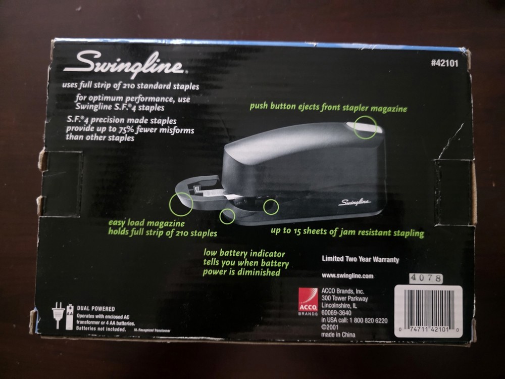 Title Swingline Personal Electric Stapler Model 42101 Automatic Desk Stapler