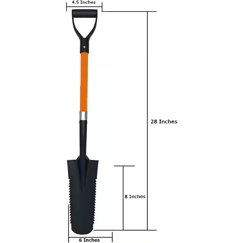 27 In. L Fiberglass Handle Short Handle Drain Shape Teeth Shovel, D-Grip with He