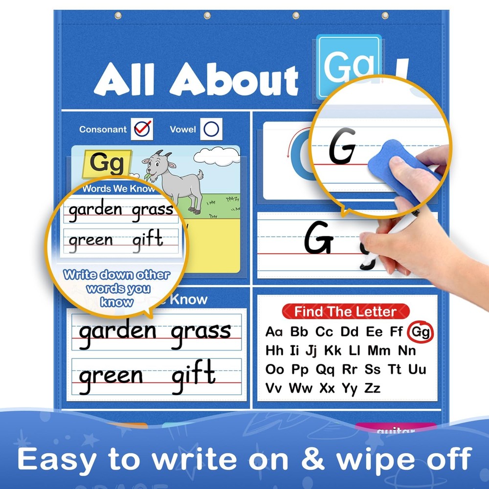 Torlam Alphabet Learning Pocket Chart Wall ABC Flash Medium
