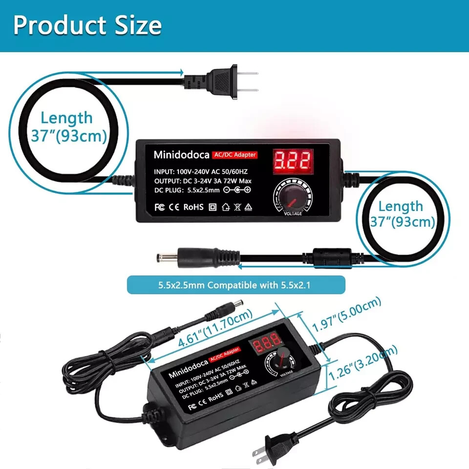 72W Power Supply Adjustable DC 3V ~ 24V Variable Universal Switching ACDC