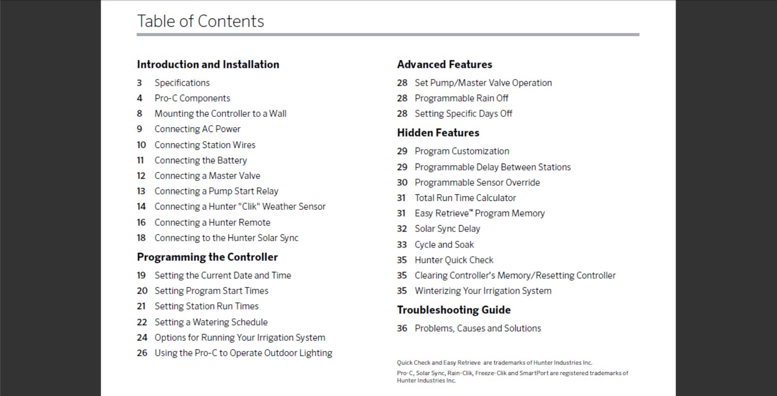 Hunter PRO-C Owner's Manual And Installation Instructions Reprint