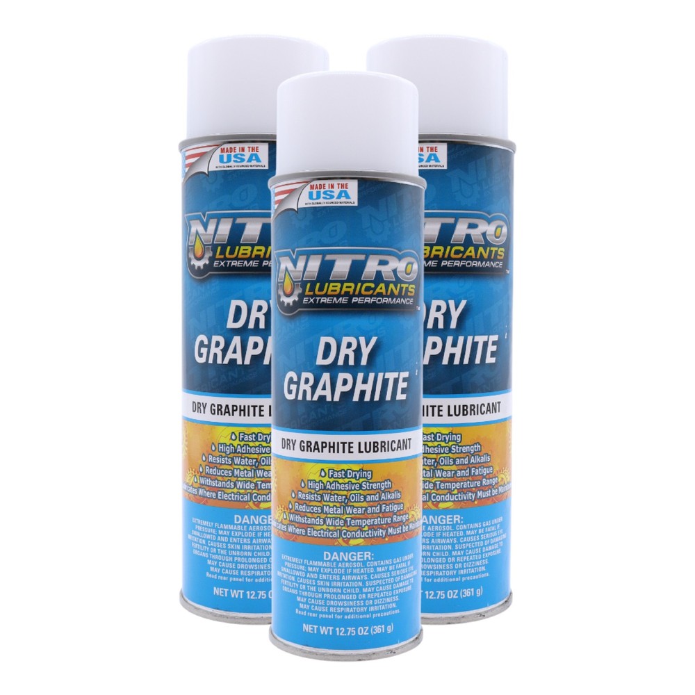 Nitro Lubricants Dry Graphite Spray – 12.75oz Fast-Dry High Temp Lube (3-Pack)