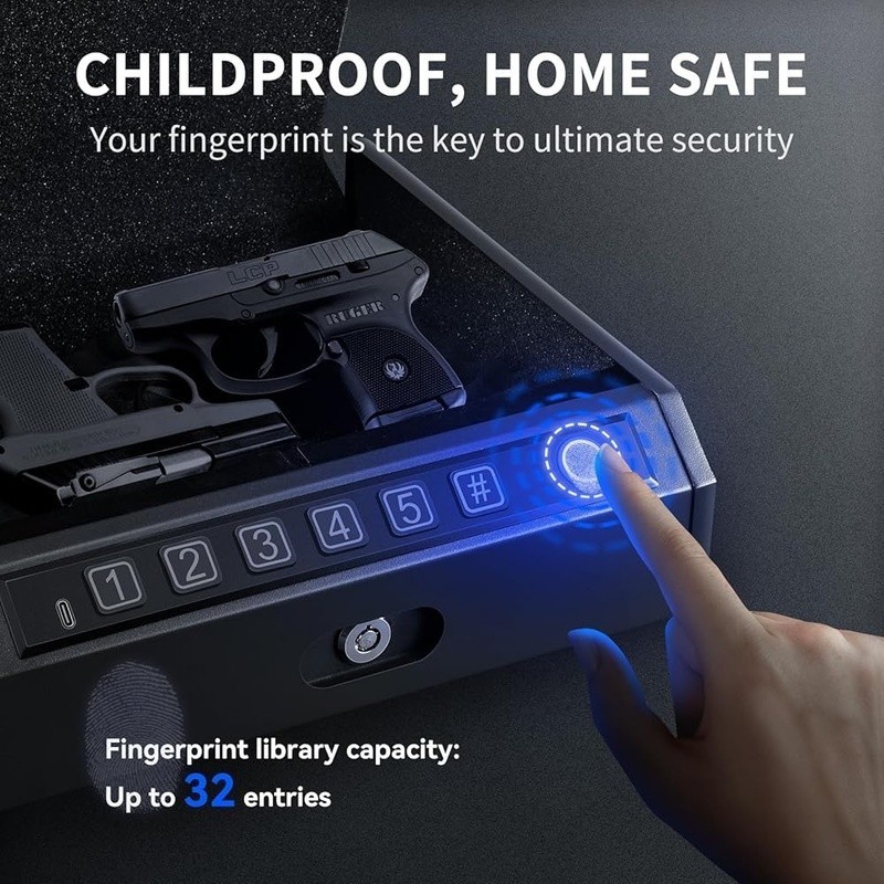 Biometric Gun Safe Portable Quick Access Lock Fingerprint Security Case Compact