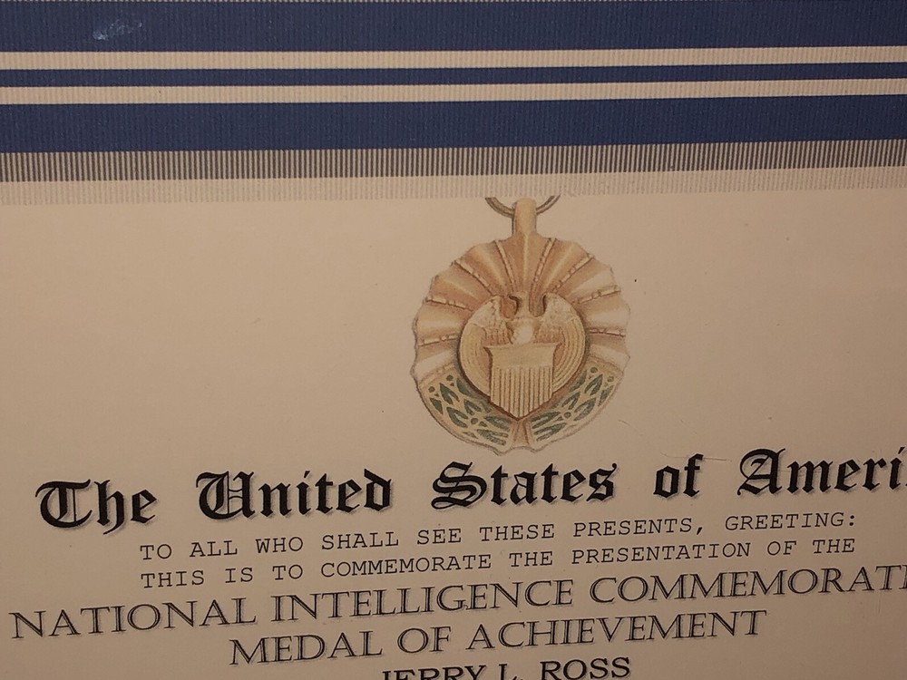 NSA - NATIONAL INTELLIGENCE COMMEMORATIVE ACHIEVEMENT MEDAL CERTIFICATE Type-1