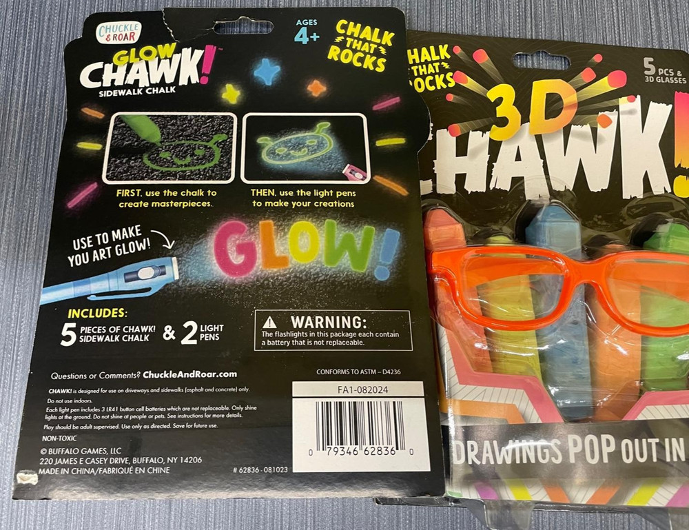 Chuckle & Roar CHAWK! 3D & Glow Chawk Age 4 & Up Hard Surface Chalk 1 Each Combo