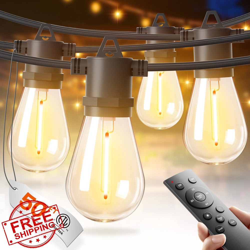 addlon 50FT Outdoor LED String Lights Black Shatterproof