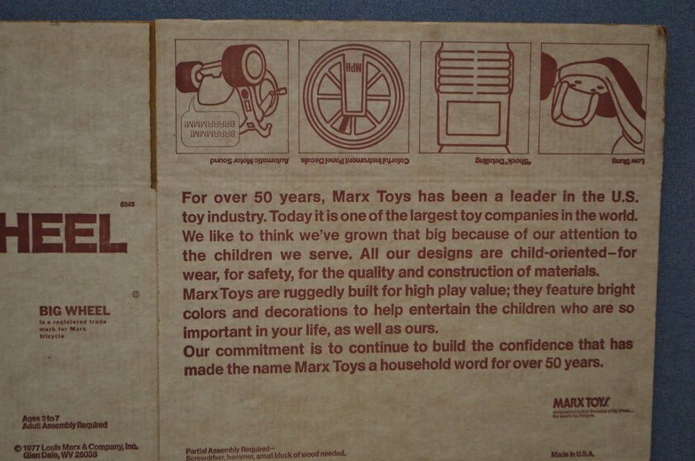 MARX BIG WHEEL BOX ONLY --- GREAT CONDITION !! # 5045