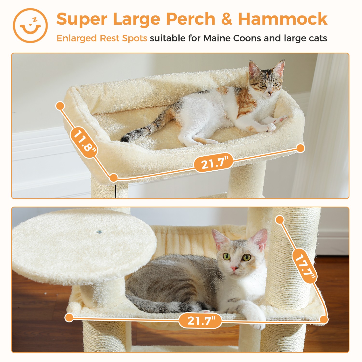 PAWZ Road XL Cat Tree Tower for Large Cats (30lb) with Thick Scratching Post Toy