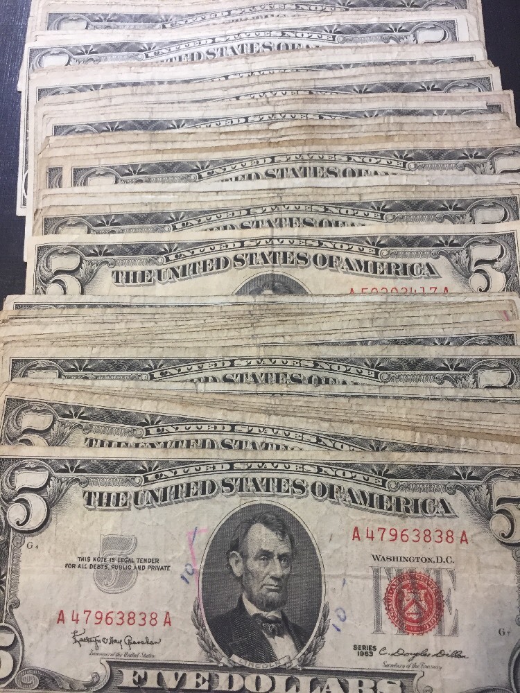 1963 Well Circulated Five Dollar Bill $5 • 1963 Five Dollar Note • Buying 1 Bill