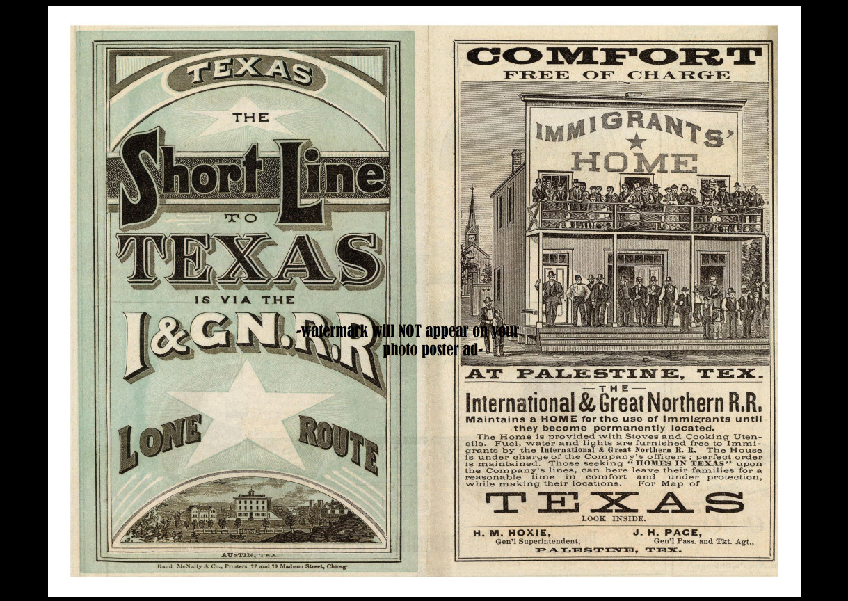 11x14 1878  Texas Short Line Railroad PHOTO Poster Art Advertisemnt I&GN Railway
