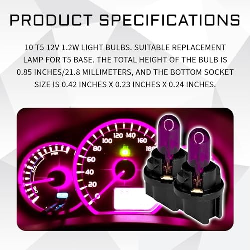10PCS Car T5 Instrument Light, Car Dashboard Halogen Bulbs，12V 1.2W Purple