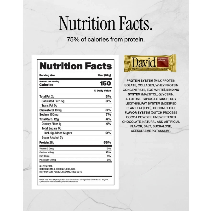 David High Protein Bars, Fudge Brownie Flavor, 28g of Protein, 150 Calories