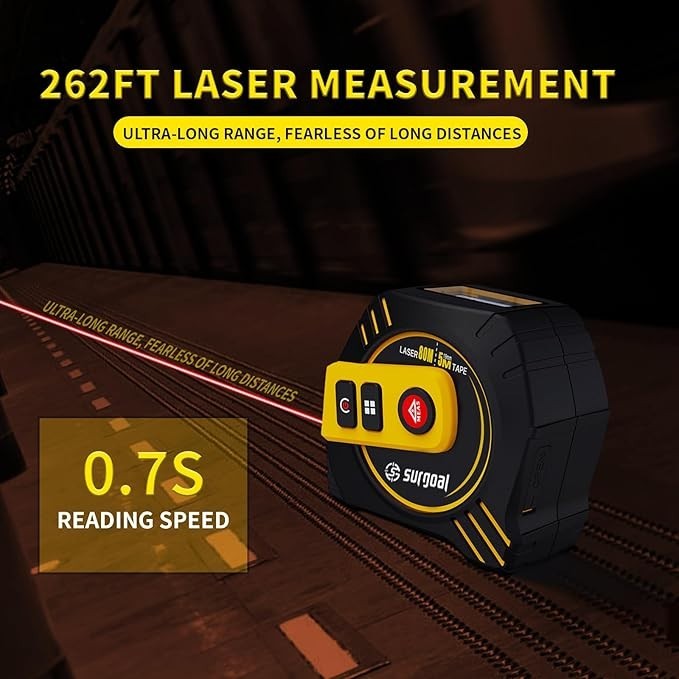 2-in-1 Laser Tape Measure 262ft – Digital Measuring Tape with LCD Display