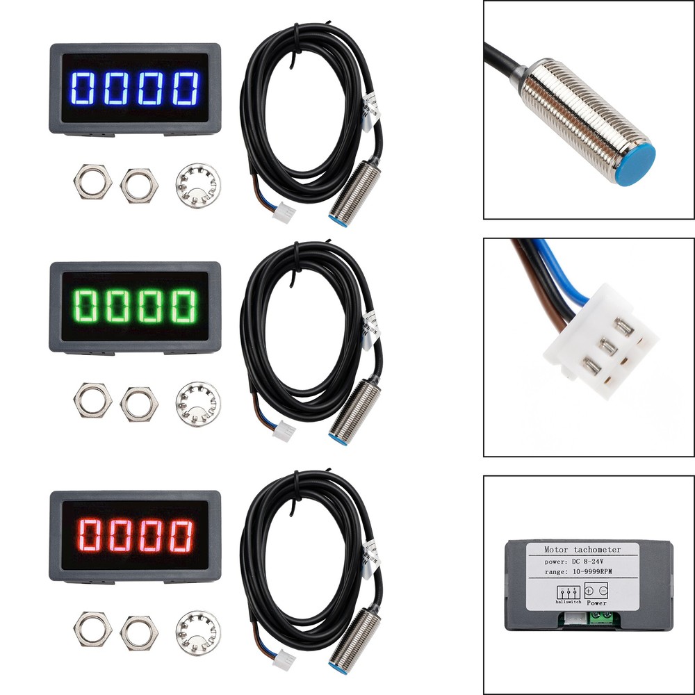 4 Digital LED Tachometer RPM Speed Meter With Hall Proximity Switch Sensor NPN H