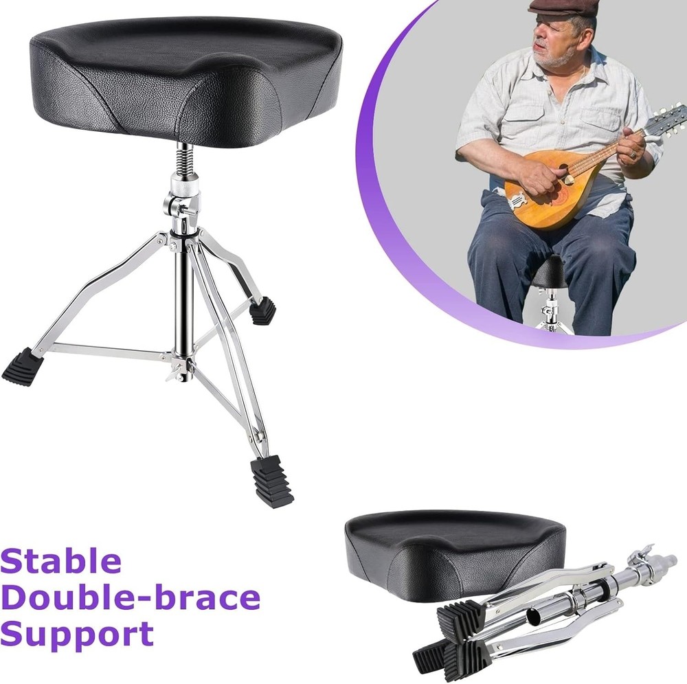 Drum Throne Adjustable Height, Drum Stools Rotatable Padded Motorcycle Style