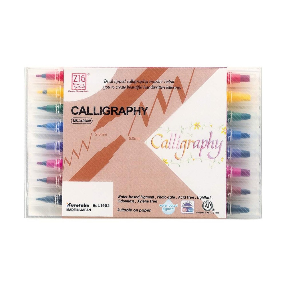 Zig Memory System Calligraphy Markers, Multicolor, 8-Pack 8 Cou... USA Fast Ship