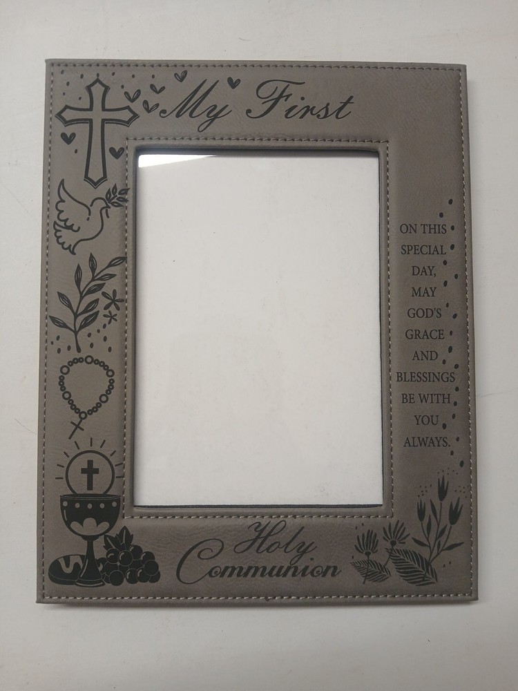My First Communion Picture Frame Leather Border