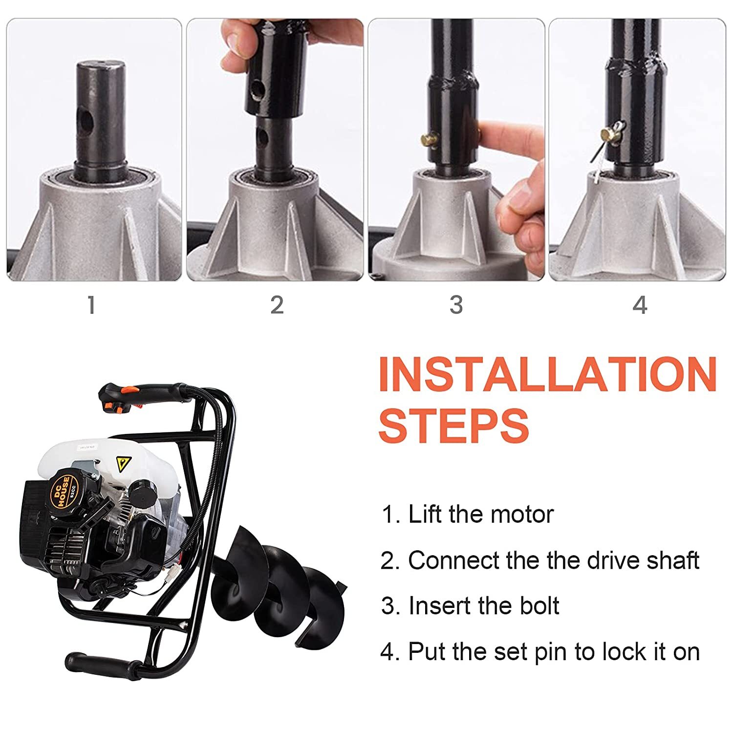 EPA Certified 52CC 2.4HP Auger Post Hole Digger 3/4'' Shaft Drill Bits Optional