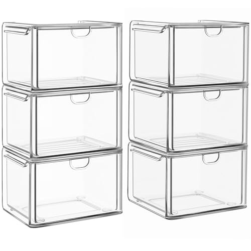 6 Pack Small Stackable Stroage Drawers, Acrylic Bathroom Makeup 6 Small