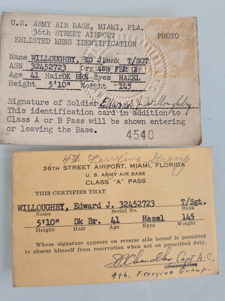  U.S. Army Air Base Class "A" Pass for Technical Sergeant Edward J. Willoughby