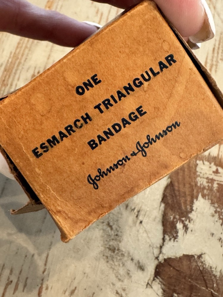 Vintage Esmarch triangular bandage Johnson & Johnson Open Box Unused Item ￼