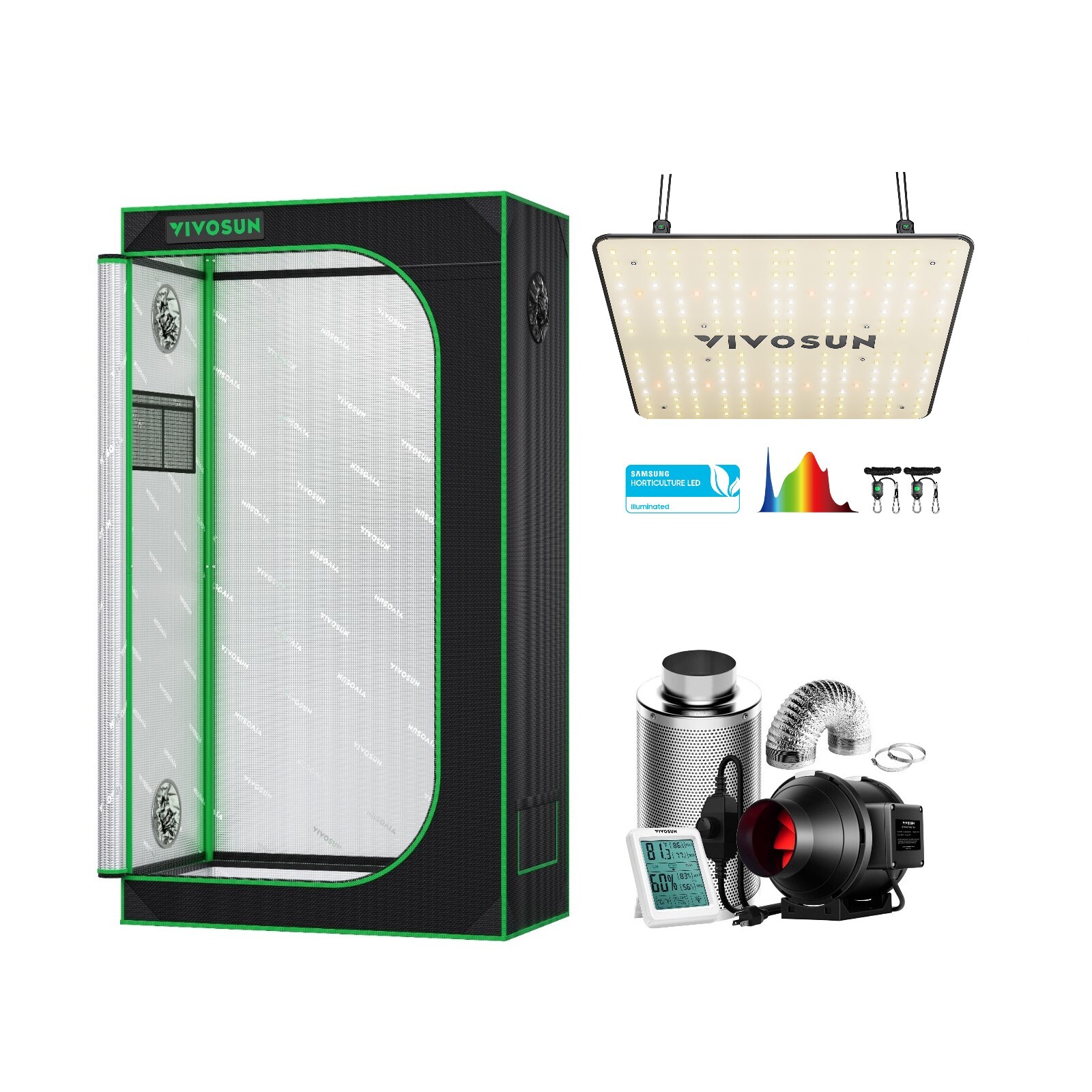 VIVOSUN 3X3FT Grow Tent Combo & VS1000 LED Grow Light & 4" Inline Duct Fan