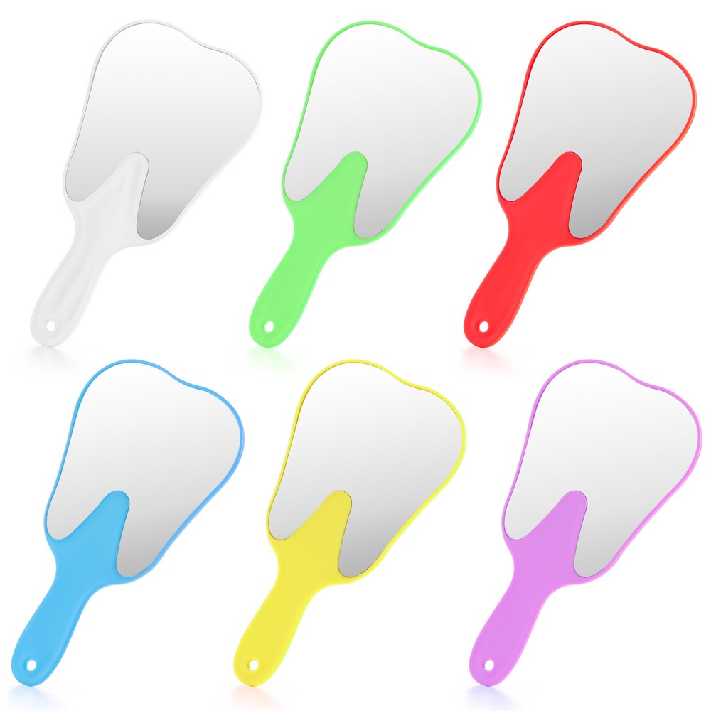 Unbreakable Dental Tooth Shaped Mirror with Handle Plastic Makeup Mirror