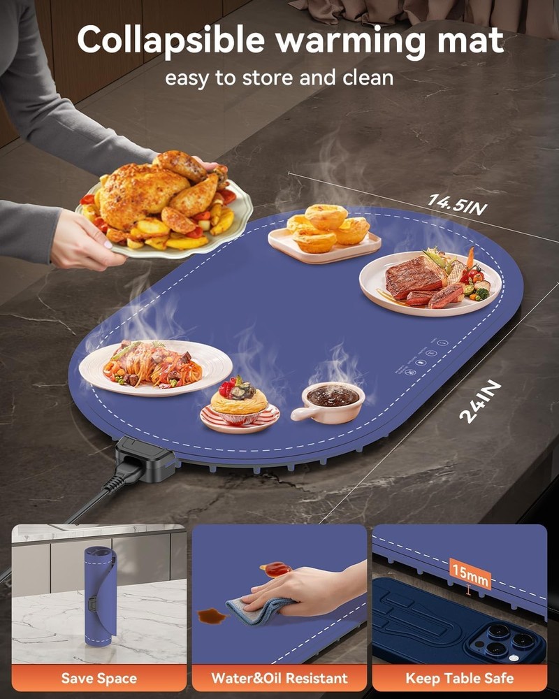 Food Warming Mat for Table & Buffet, Fast Heating Serving Tray Adjustable
