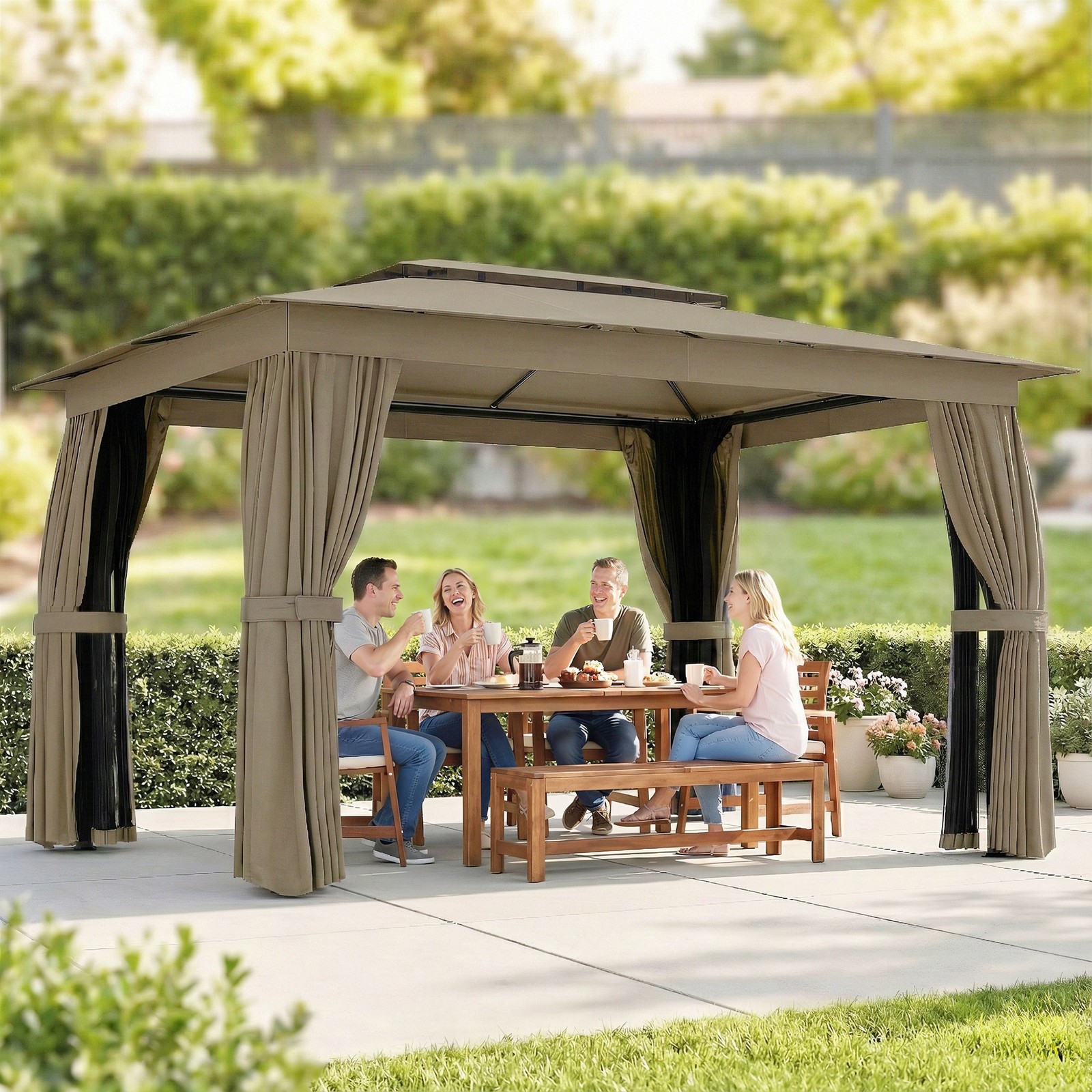 Outsunny 10' x 12' Outdoor Patio Gazebo, Double Roof Gazebo Canopy Shelter