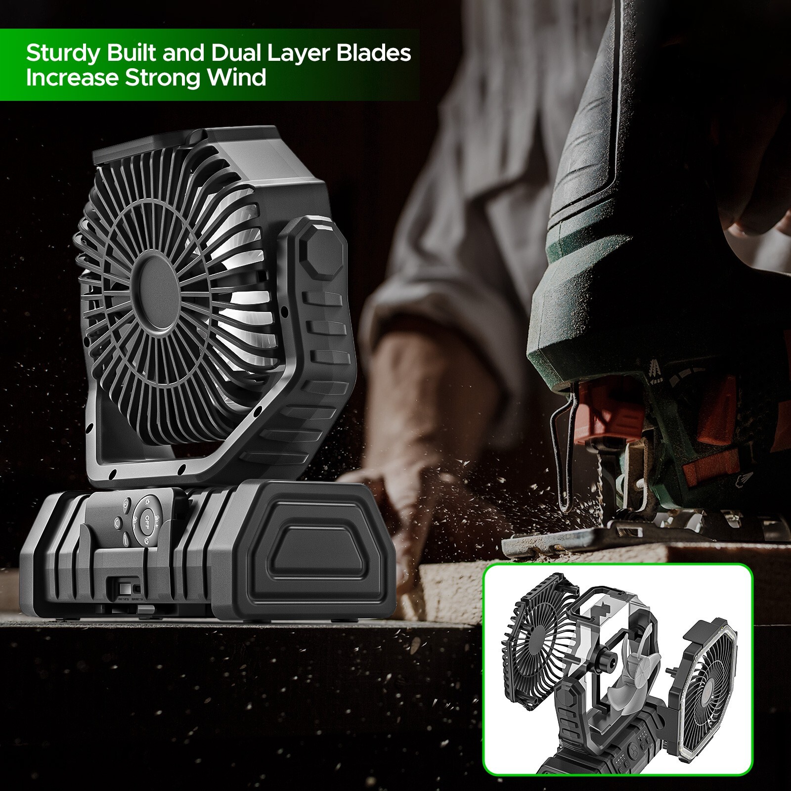 Camping Fan, 20000mAh 96Hrs Rechargeable Portable Fan with LED Lights & 4 Speeds