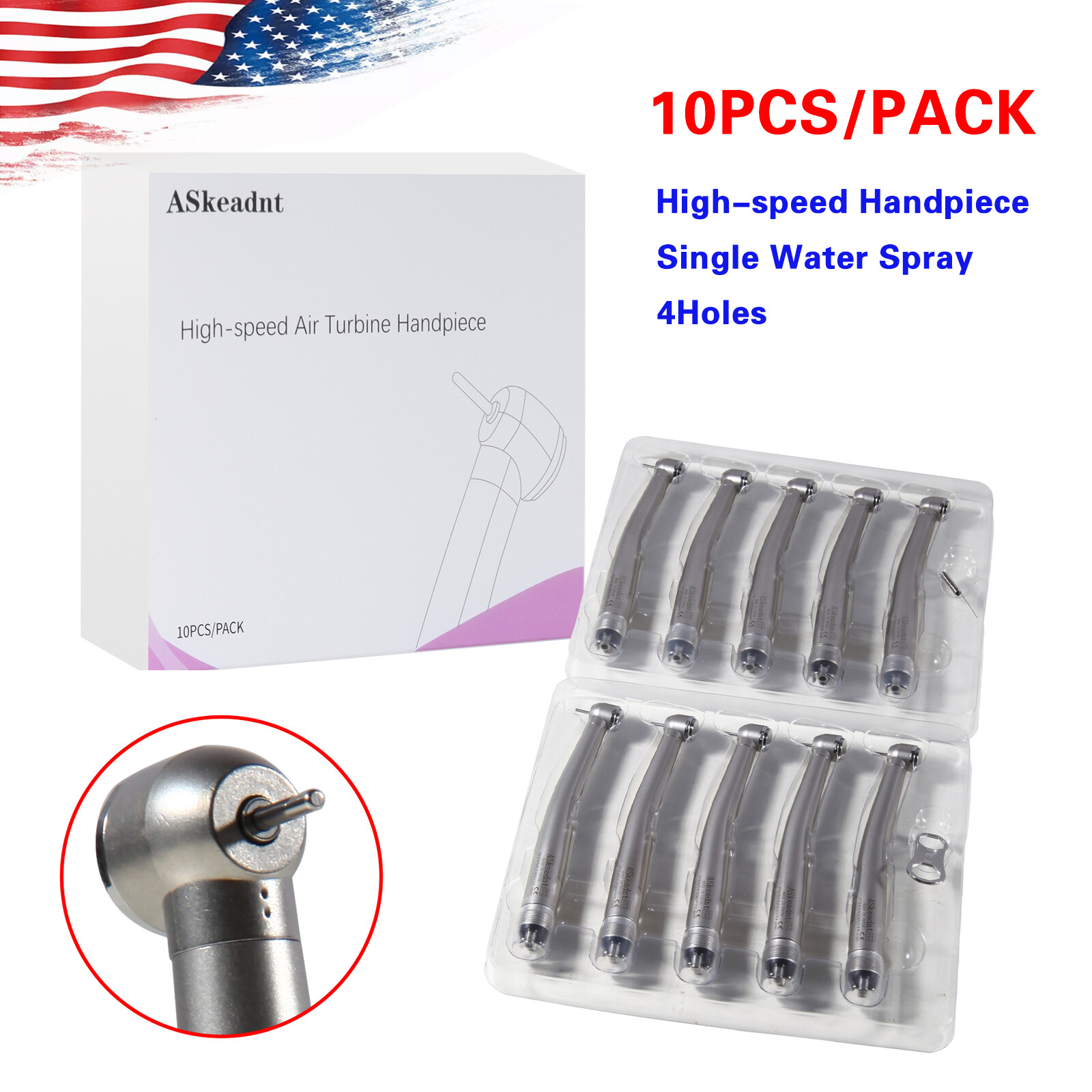 10 PCS Dental High Speed Handpiece Push Button Turbine 4 Hole NSK Pana Max Style