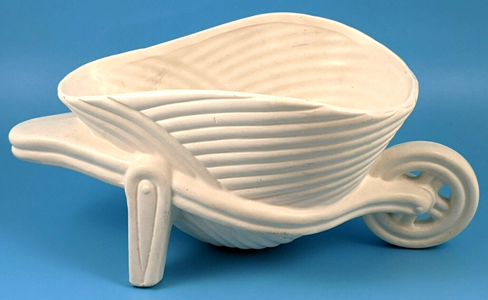 Vintage Lefton Ceramic Bisque Wheelbarrow Planter Japan